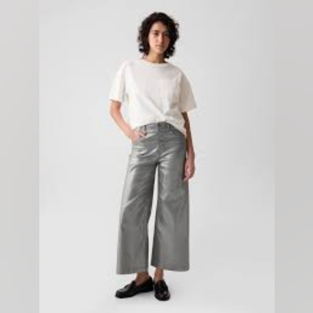 NWT GAP High Rise Stride Metallic Wide-Leg Ankle Jeans SZ 32